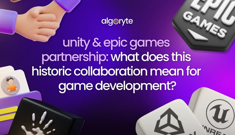 unity-epic-games-partnership-game-development Unity and Epic Games partnership announcement with game engine logos and handshake symbolizing collaboration