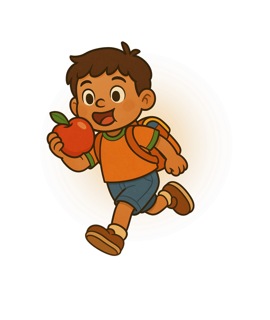 Educational Game Hero Image Bladder Defender educational game hero image featuring a kid eating an apple
