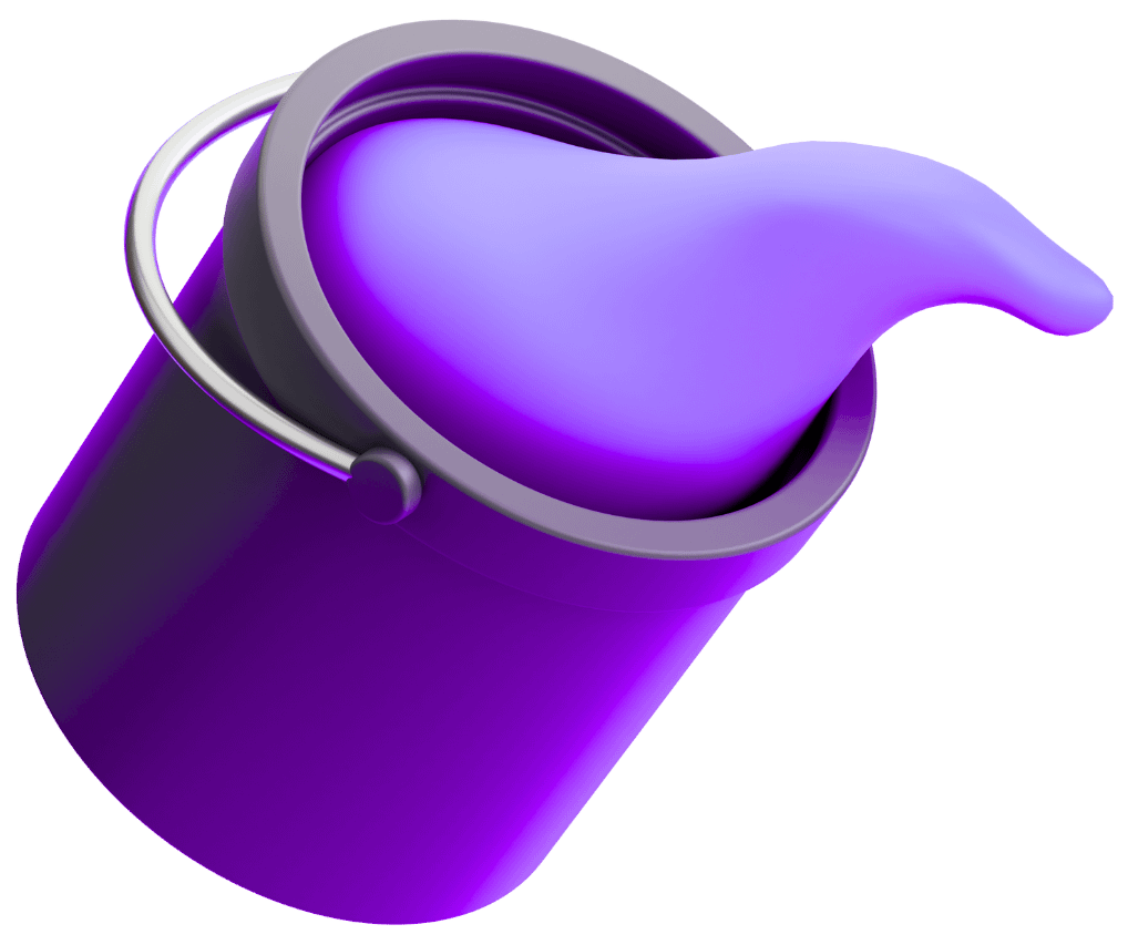 2D game art texture detailing and enhancement showing purple paint bucket with realistic metallic rim, smooth gradients, and polished surface finishes