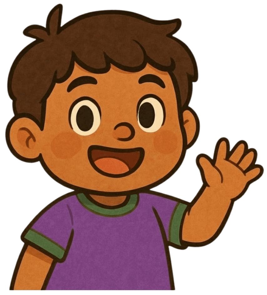 2D game character design showing a happily waving child