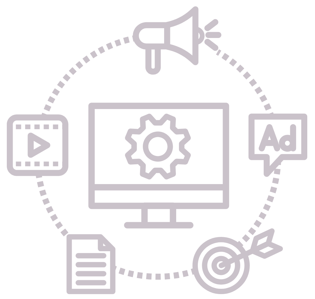 Marketing and advertising industry icon with megaphone, video, and target symbols