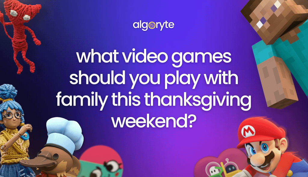 Popular video game characters including Mario and Minecraft Steve for family Thanksgiving gaming