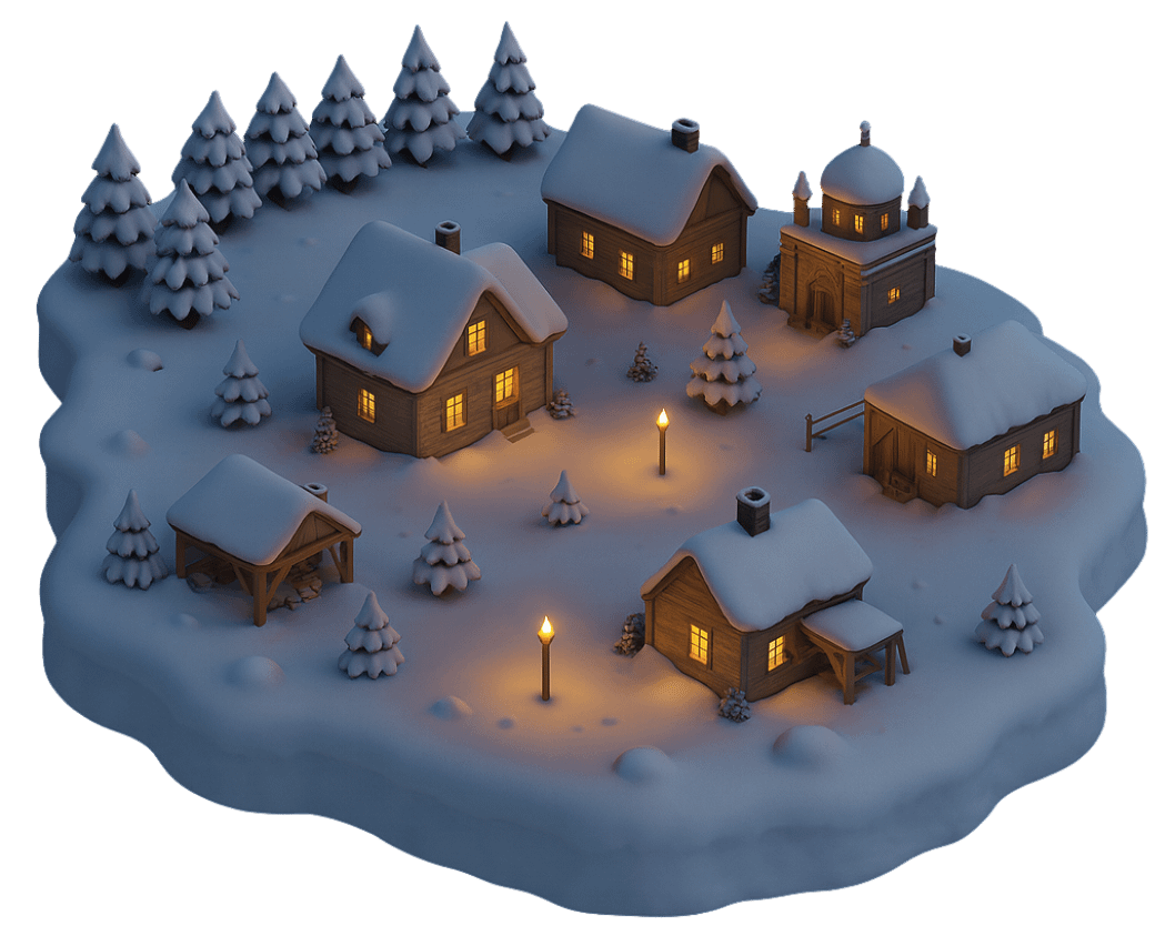 Game world showing a frozen wilderness environment with a snow-covered landscape and icy terrain