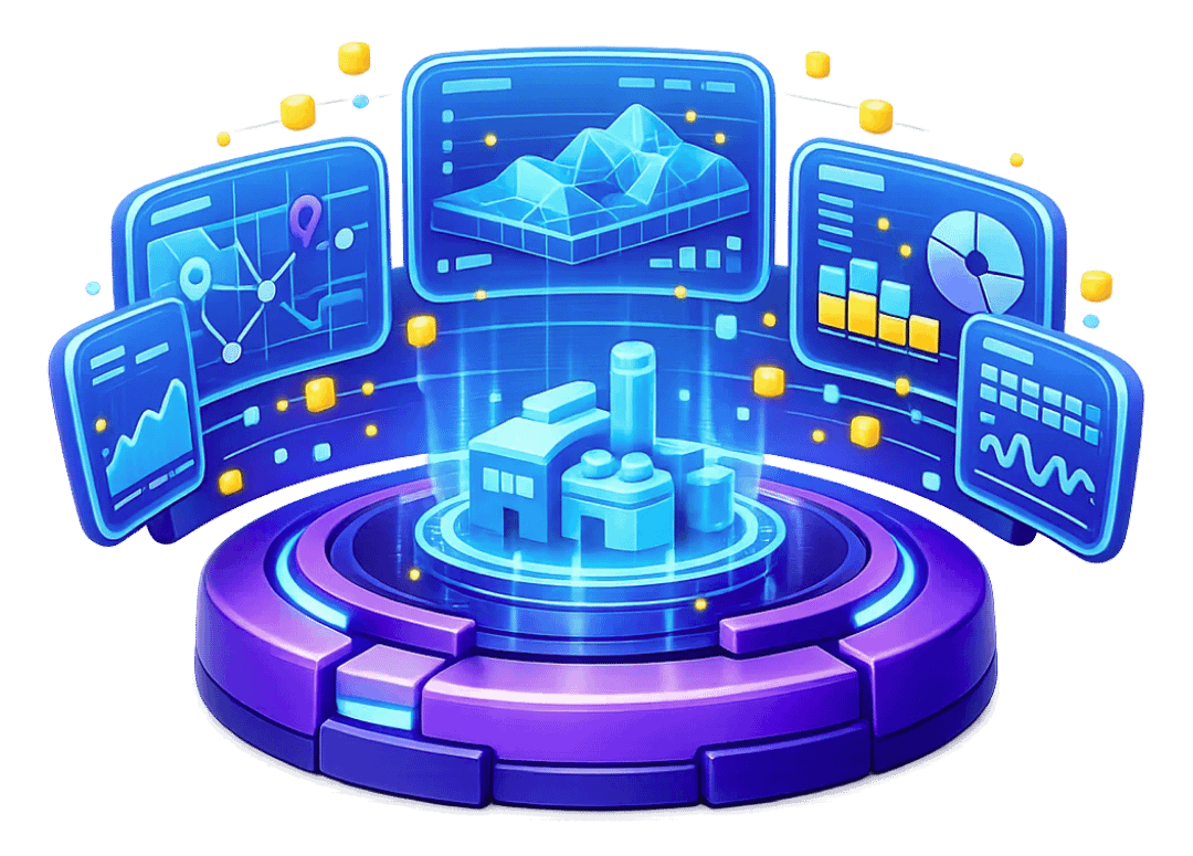 MR digital twin with 3D building model and live data visualization screens