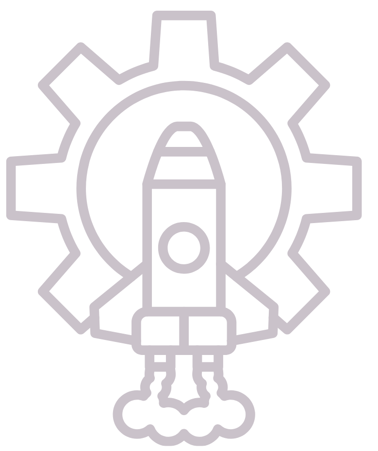 Defense and aerospace industry icon with rocket launch and gear symbol