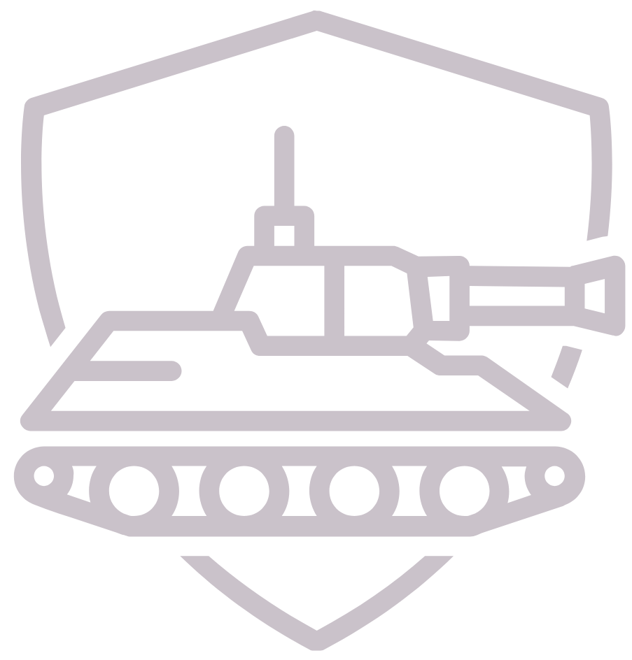 Military and defence industry icon with tank and security shield