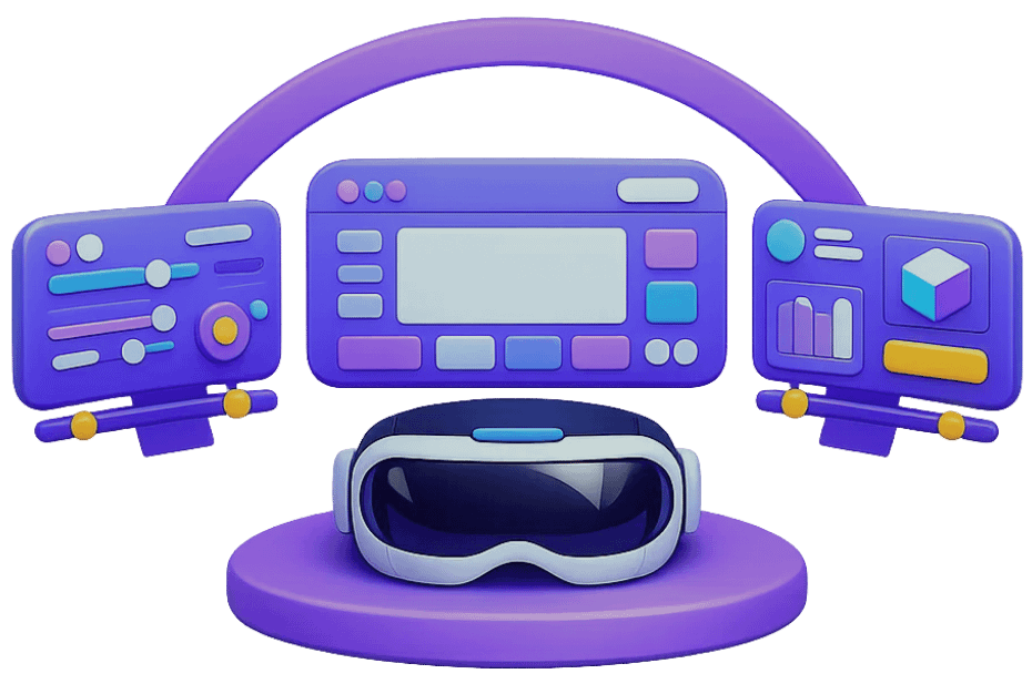 MR headset with multi-screen spatial interface and analytics dashboard