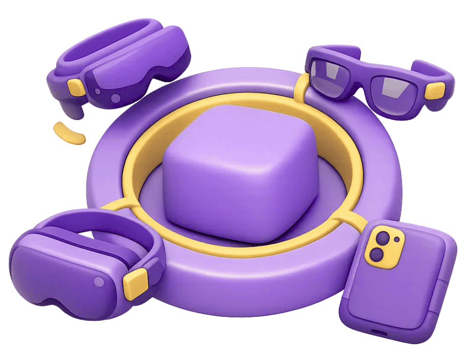 Extended reality devices connected to unified platform with VR headset, AR glasses, smartphone, and wearable