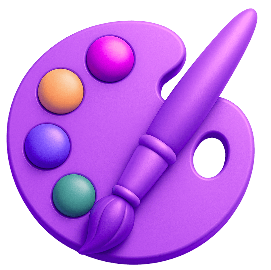 Game art services for color application and rendering featuring artist palette with multiple color swatches and paintbrush for 2D game art design