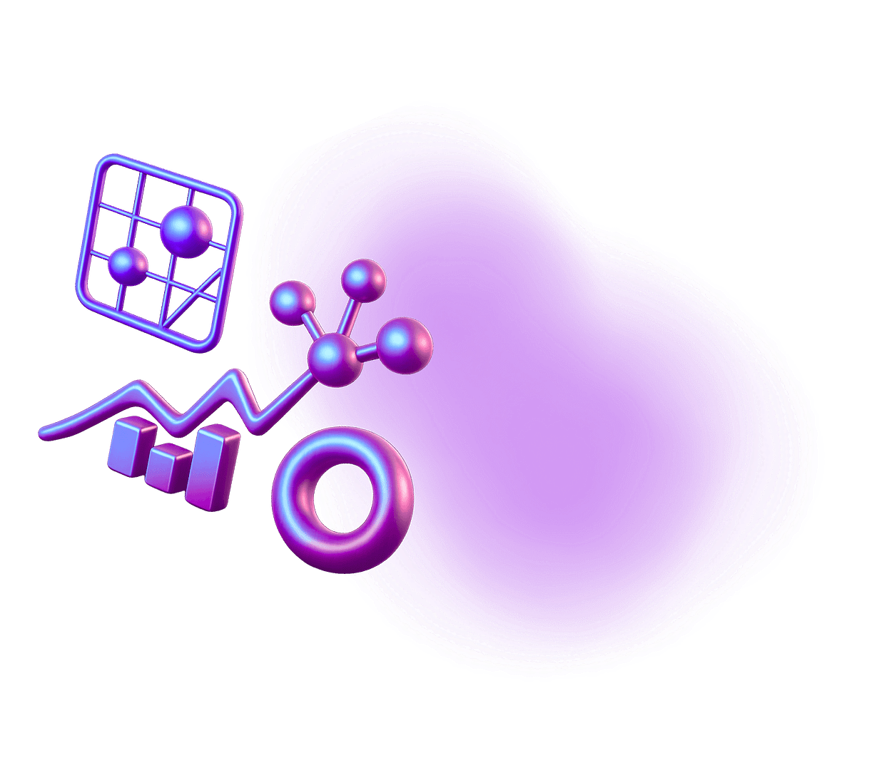 3D ML and AI data visualization with graph nodes, chart, and analytics elements