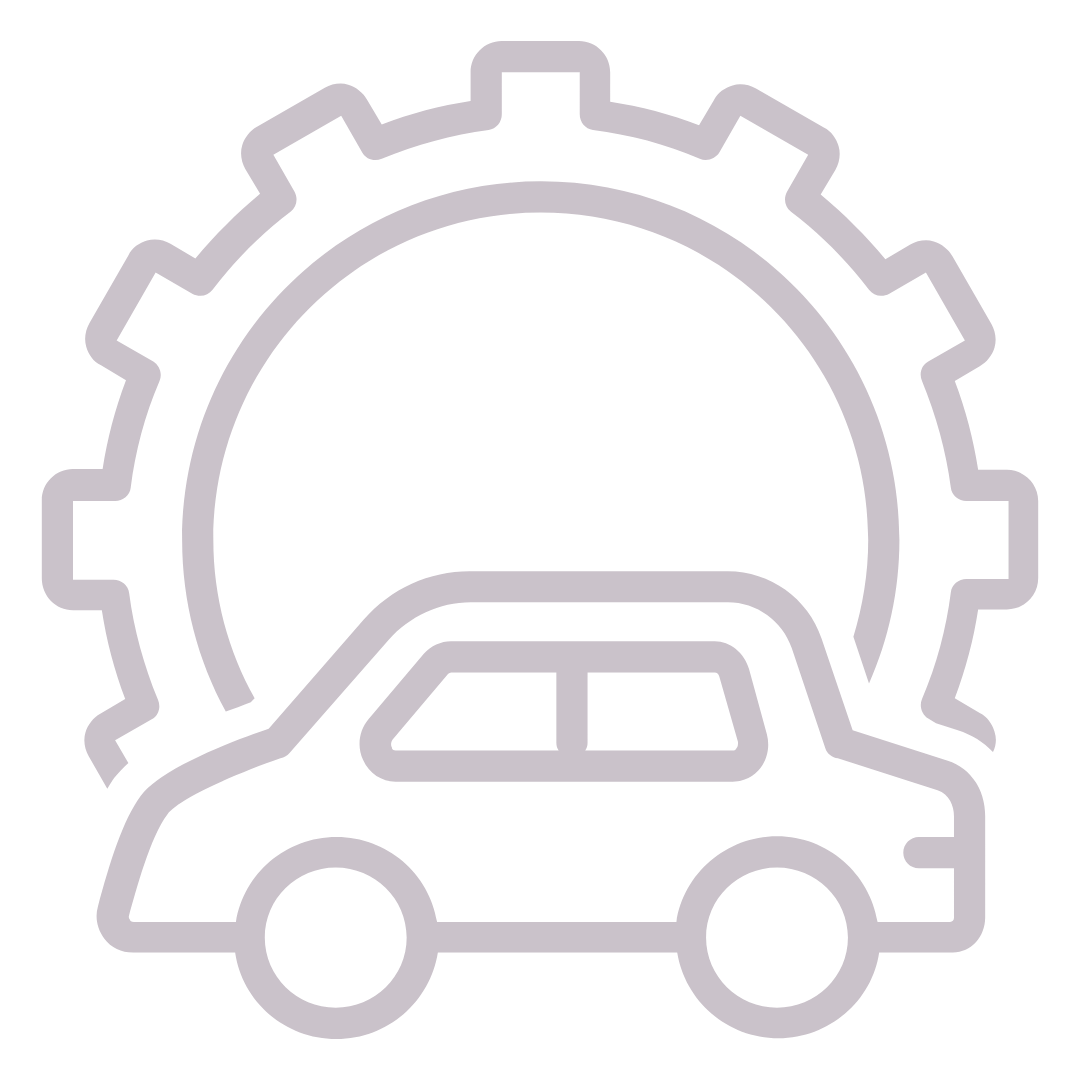Automotive industry icon with vehicle and gear symbol