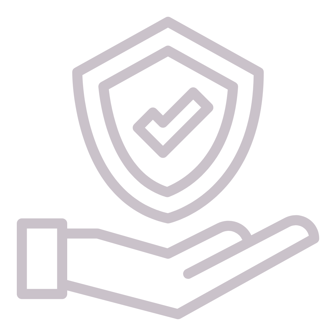 Security and compliance industry icon with hand holding shield and checkmark