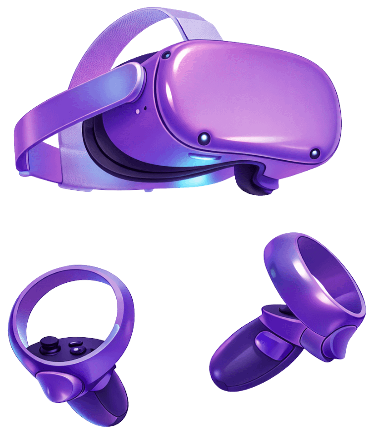 VR headset with hand controllers for immersive technology and mixed reality applications