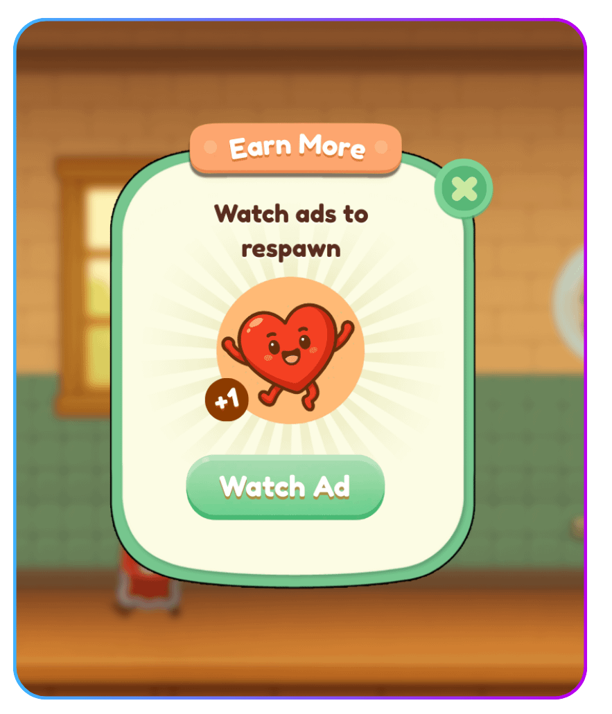 Bladder Defender, an educational game featuring an ad reward screen