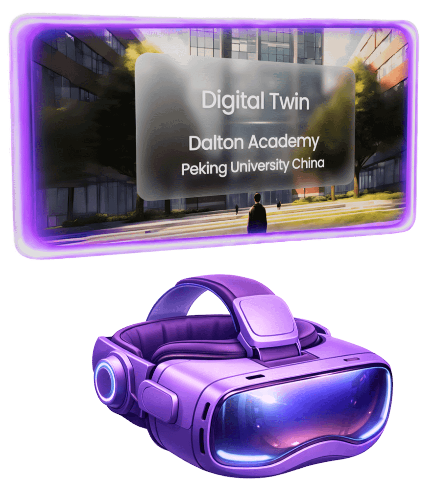 XR headset displaying digital twin of Dalton Academy campus