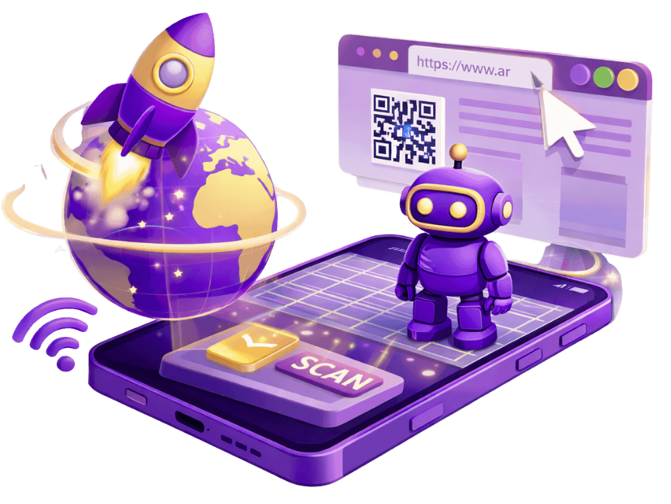 Augmented reality WebAR development with hand holding smartphone showing industrial machinery AR experience through web browser without app download