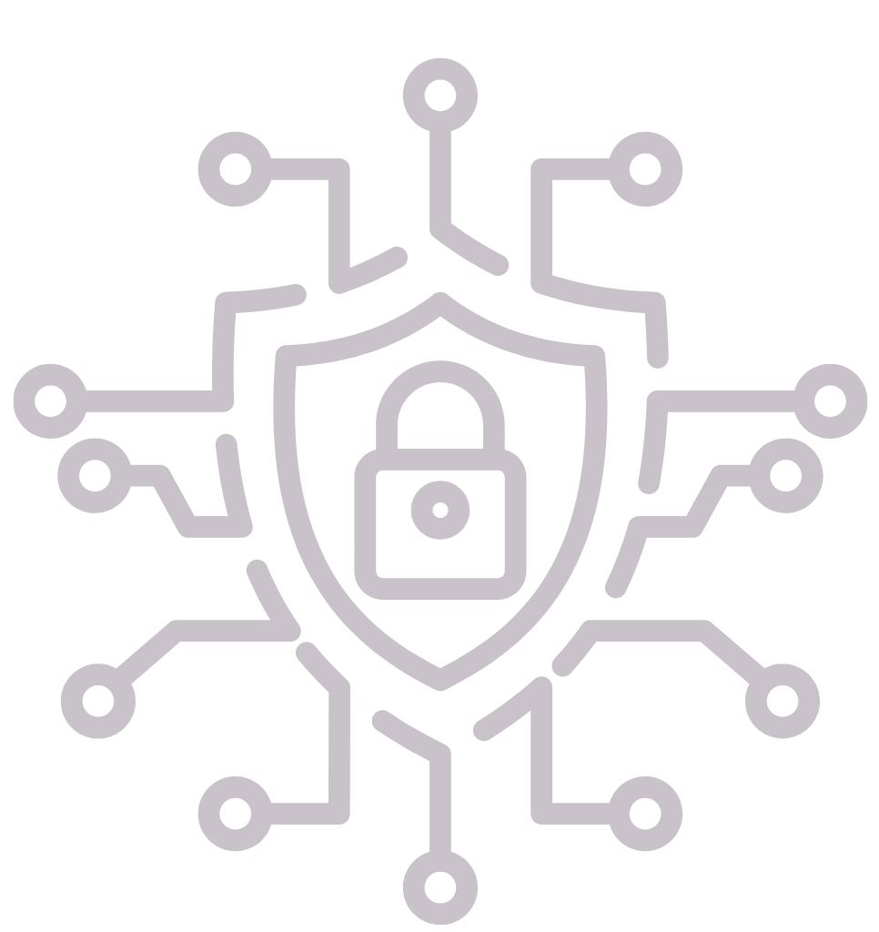 Cybersecurity industry icon with shield lock and circuit connections