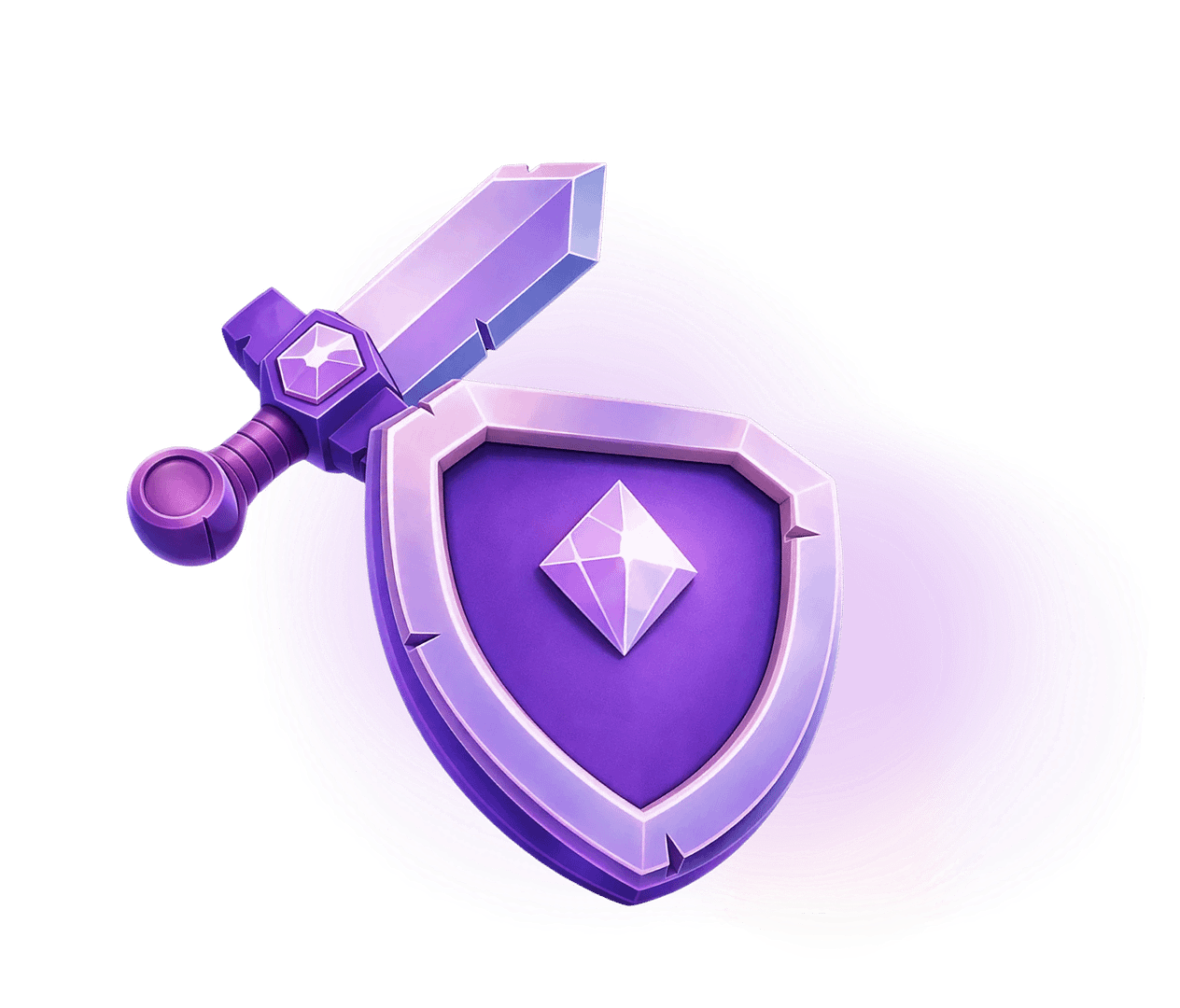 Game art services showing a sword and shield in purple color