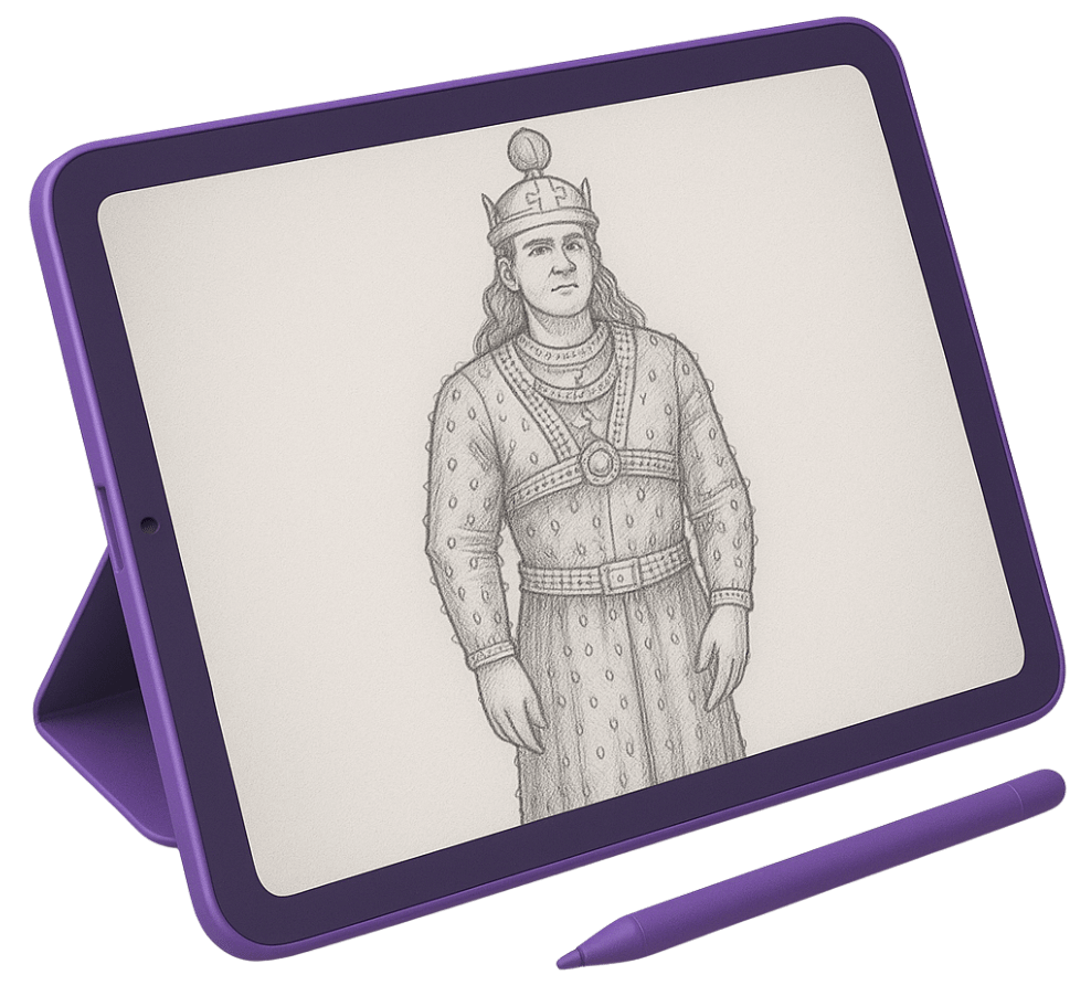 Tablet showing a Persian game character's concept art